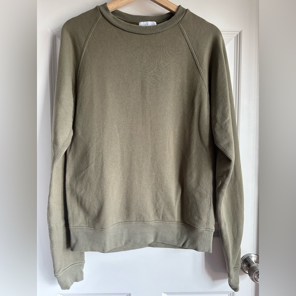 John Elliott Raglan Pullover, Olive, Size Small